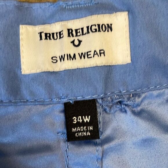 True Religion Big T Surf Board Swim Shorts Digital Blue | size 34 | NWT - Picture 8 of 11